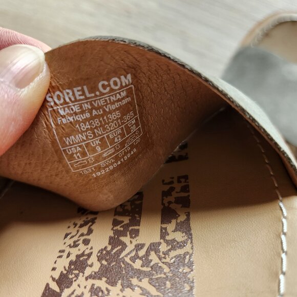 Sorel Ella Leather Gore Stretch Strap Sporty Sandal Comfortable Sage Green - Picture 14 of 14